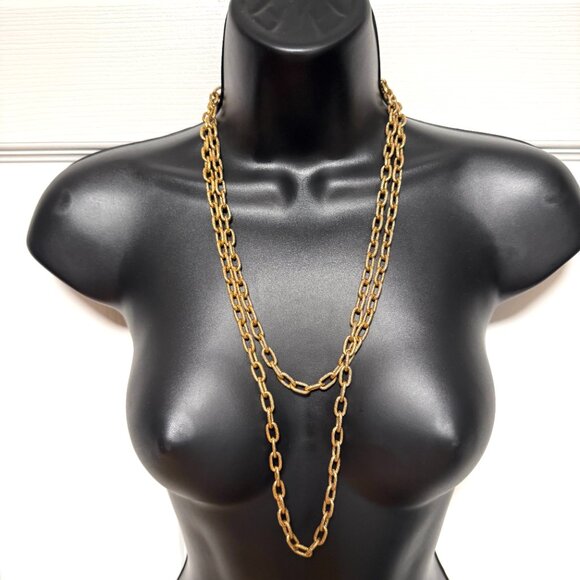 Vintage Monet Signed Textured Gold Super Long Chain Necklace Wrap Opera Length - Picture 7 of 12